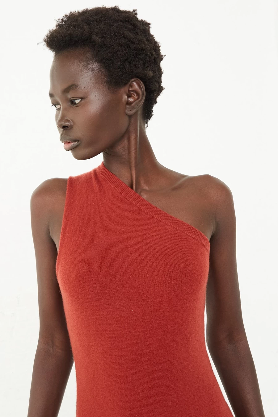 Extreme Cashmere One Shoulder Swan Dress in Harissa - Elegant Women's Gown by Oroboro Store