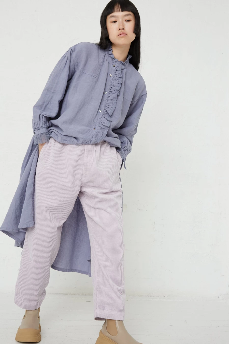 Nest Robe Women's Lavender Cotton Corduroy Easy Pants | Oroboro Relaxed Fit Comfortable Trousers