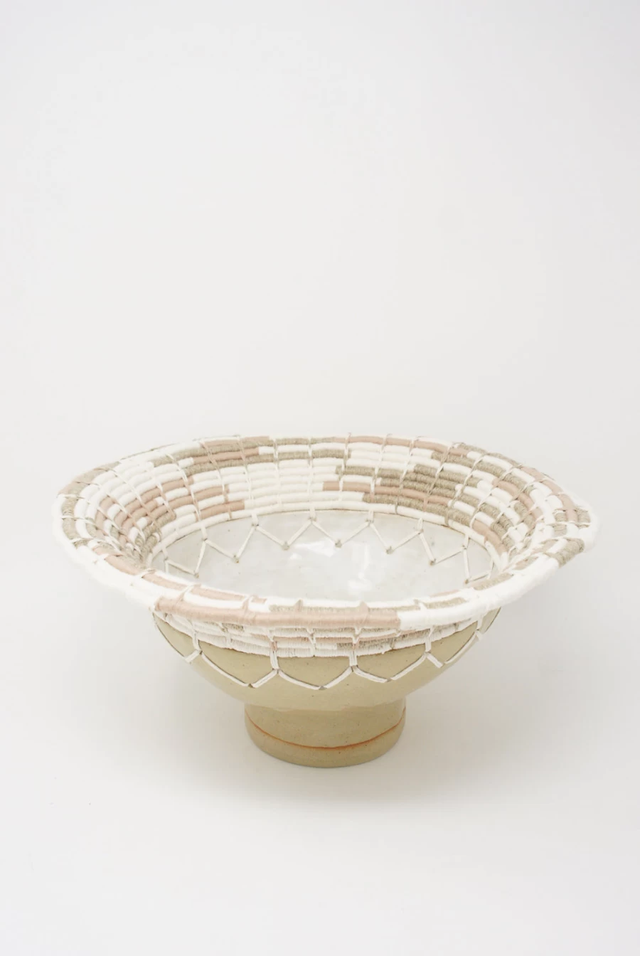 Karen Tinney Ceramic Vessel #725 - Handcrafted Tan, White & Blush Art Pottery | Oroboro Store NYC