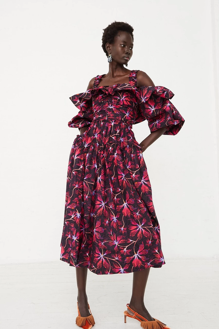 Ulla Johnson Caprice Zinnia Midi Dress | Floral Printed Boho Chic Style