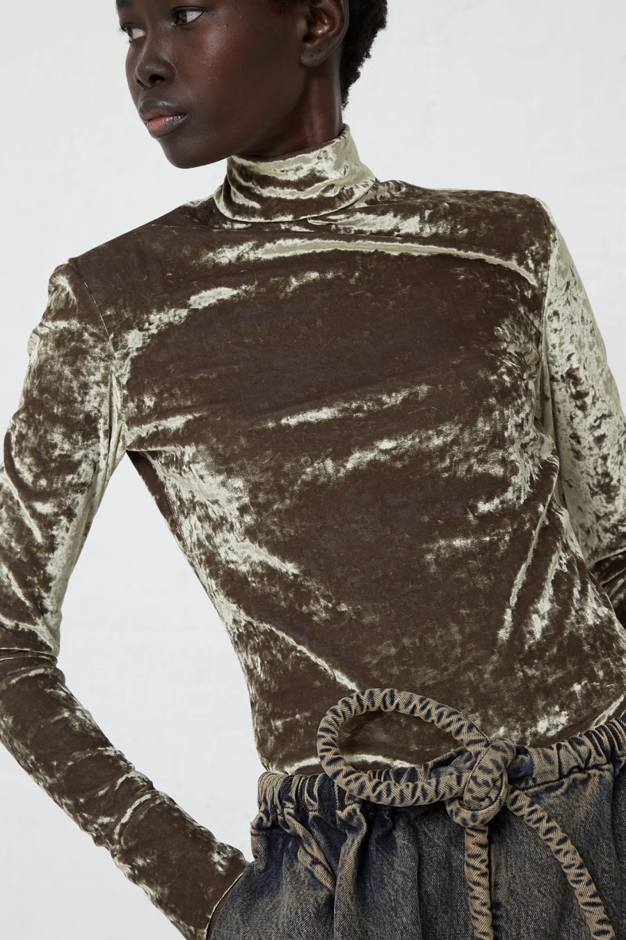 Veronique Leroy Lichen Green Velvet Turtleneck Sweater | Luxurious Women's Knitwear