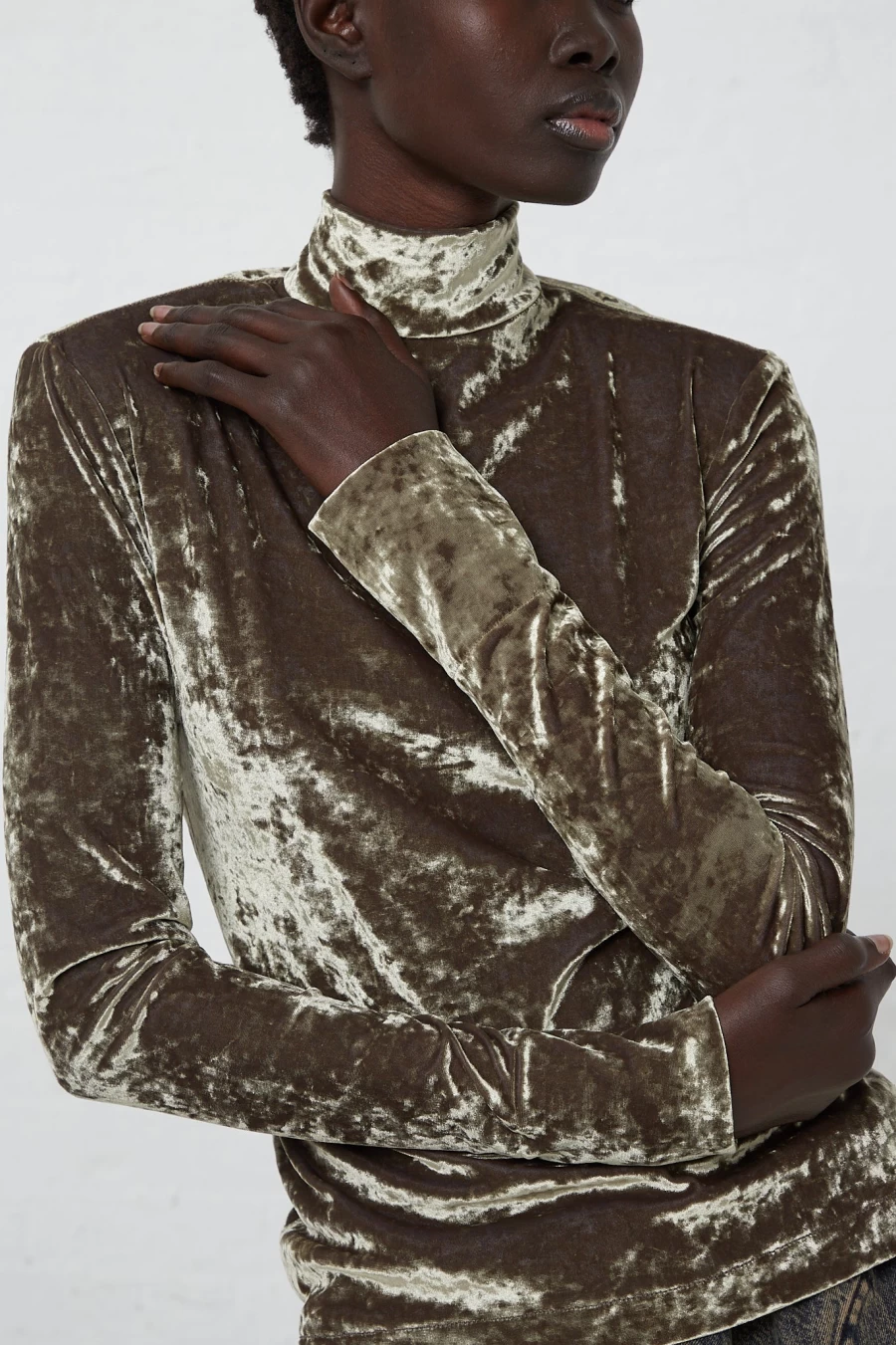 Veronique Leroy Lichen Green Velvet Turtleneck Sweater | Luxurious Women's Knitwear