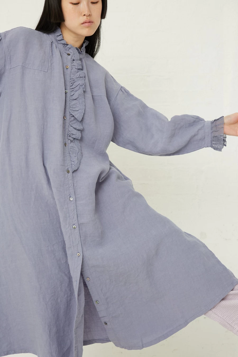 Nest Robe Lavender Linen Lace Omi-Zarashi Dress | Elegant Bohemian Style Oroboro Kimono Dress