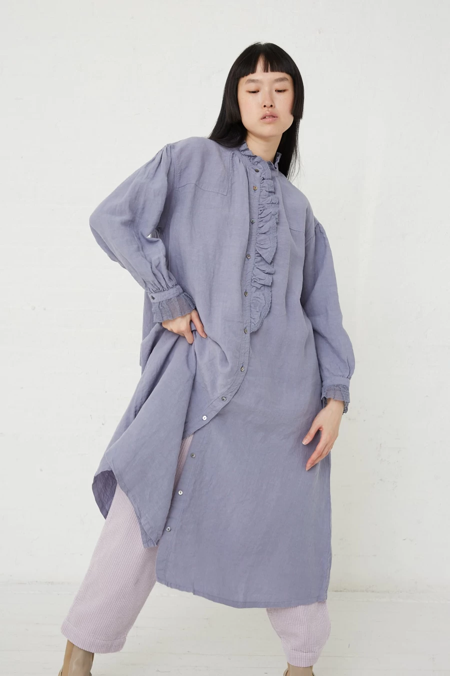 Nest Robe Lavender Linen Lace Omi-Zarashi Dress | Elegant Bohemian Style Oroboro Kimono Dress