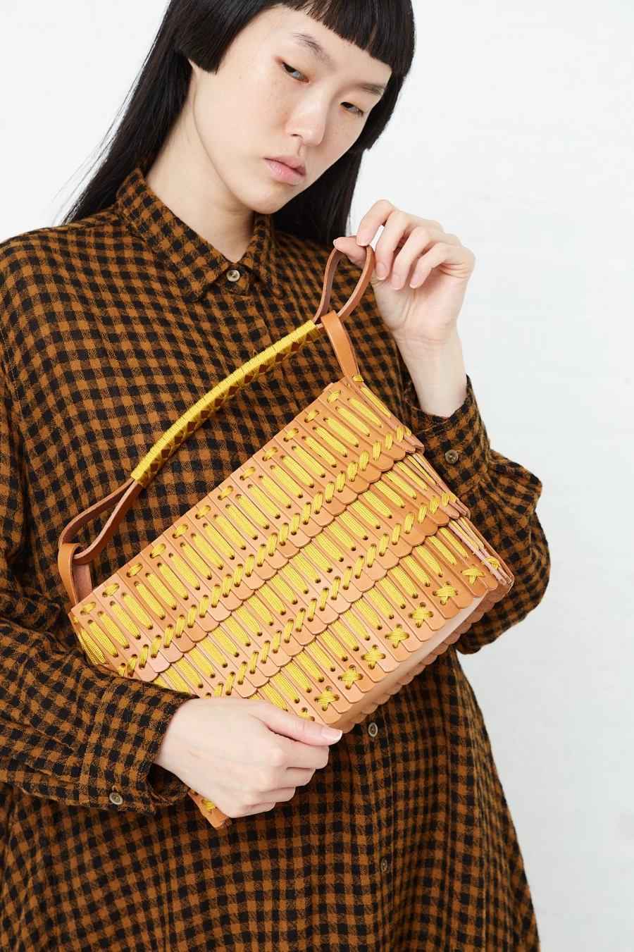 Hatori Basket Bag 168 - Tan and Yellow Woven Handbag | Oroboro Collection
