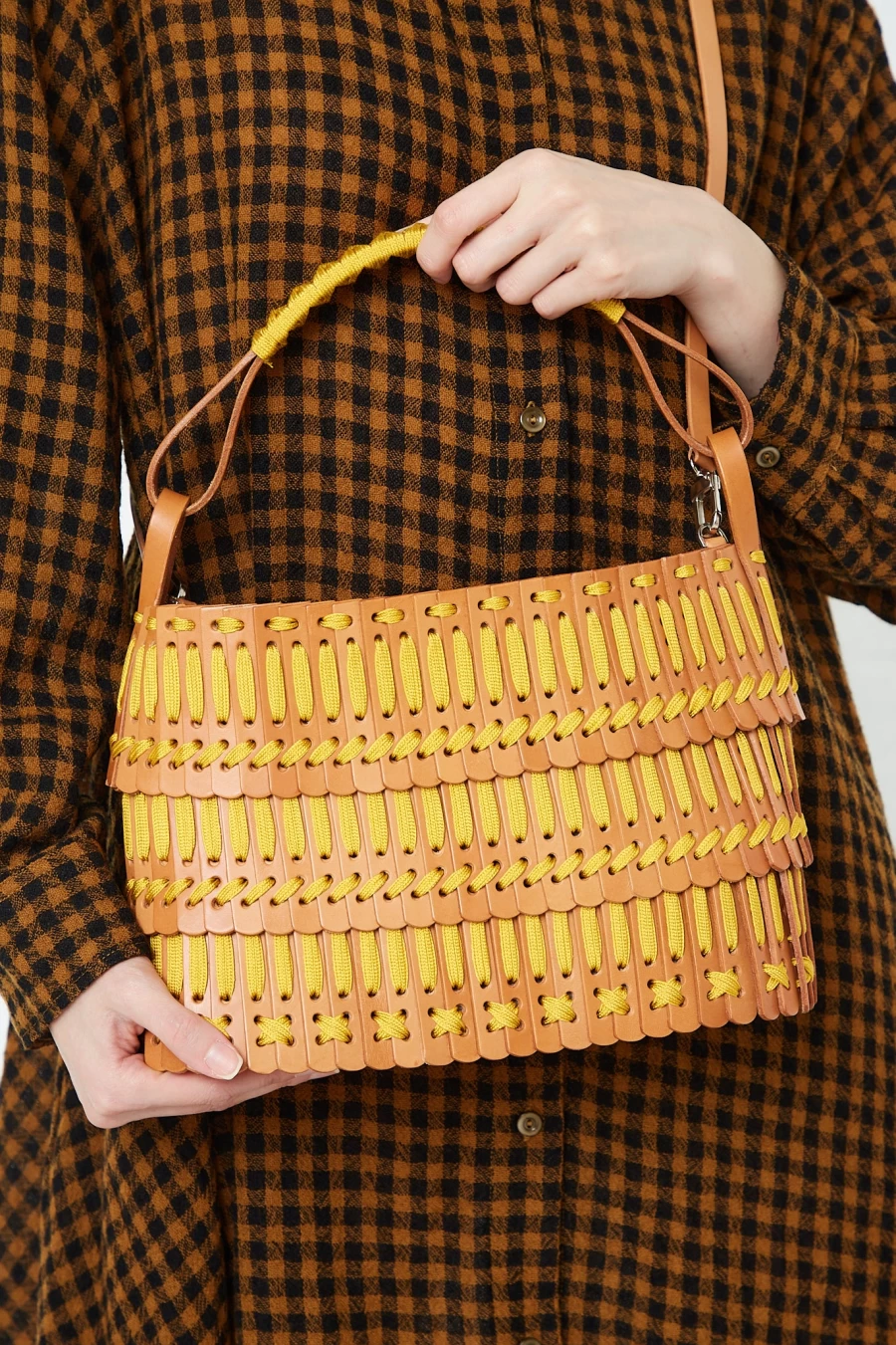 Hatori Basket Bag 168 - Tan and Yellow Woven Handbag | Oroboro Collection