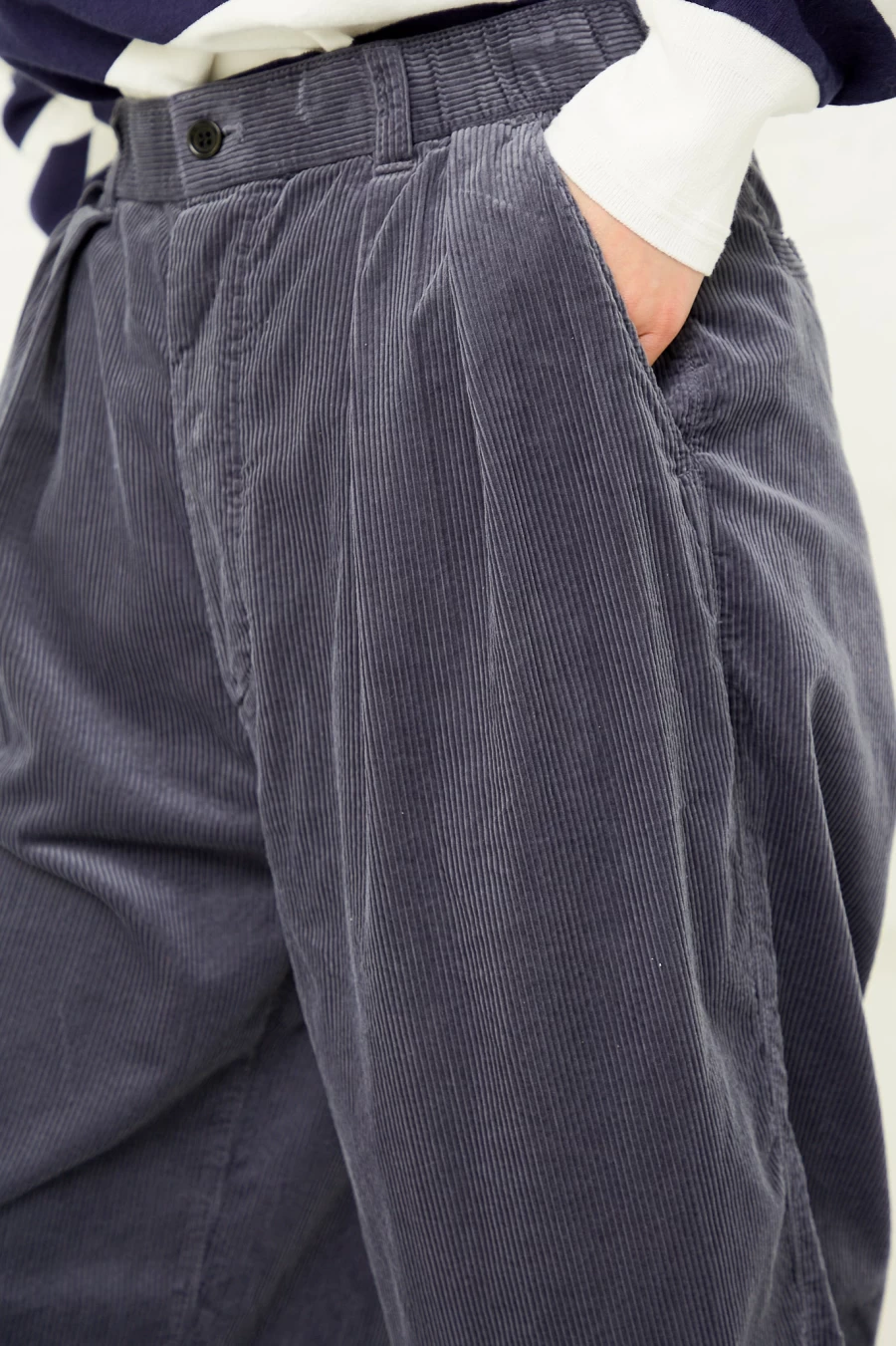 Toujours Ink Blue Corduroy Baggy Pants with Pleat Detail - Comfortable Casual Trousers