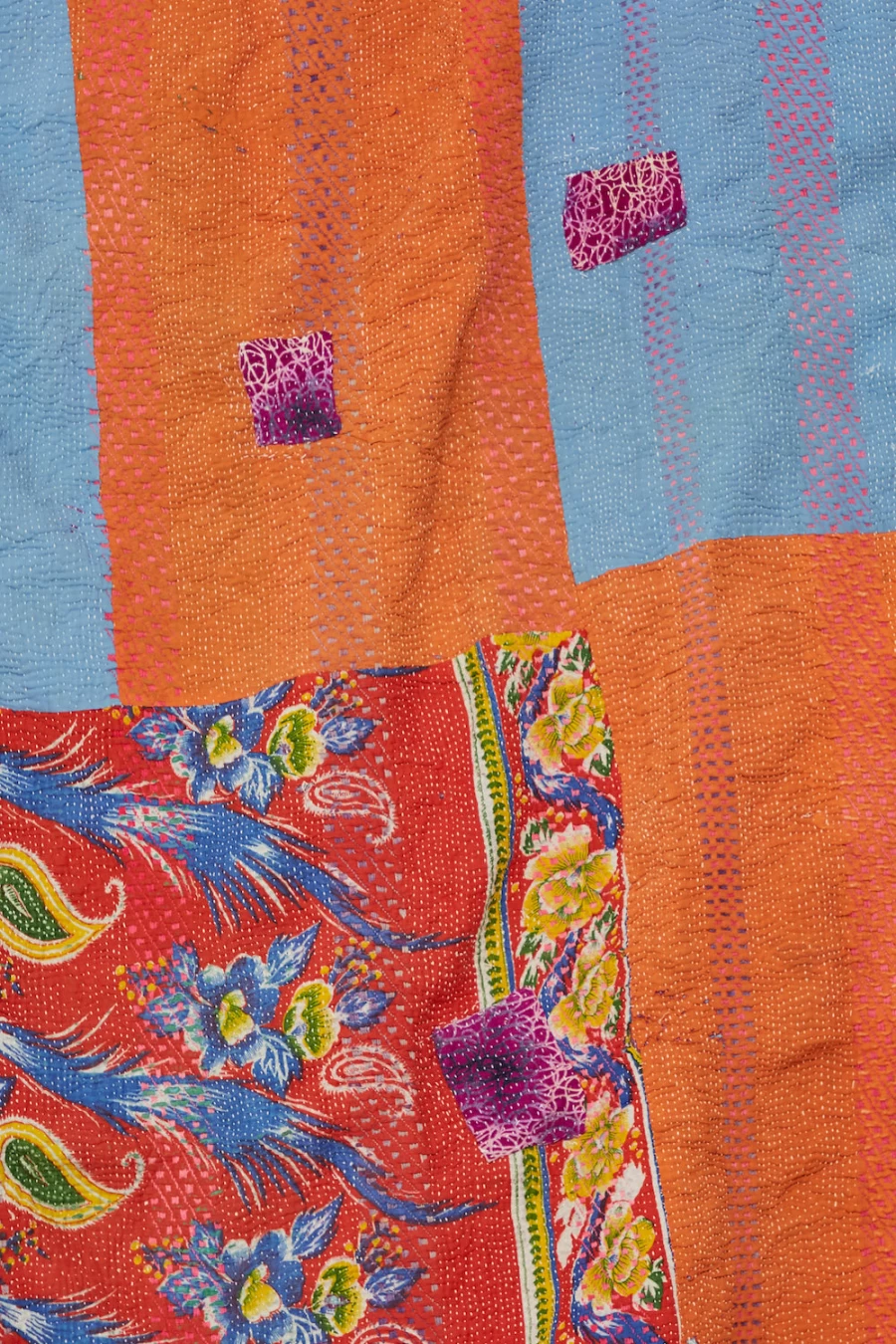 "Travel Find Handmade Kantha Quilt - Orange, Yellow & Blue Boho Throw | Oroboro Collection"