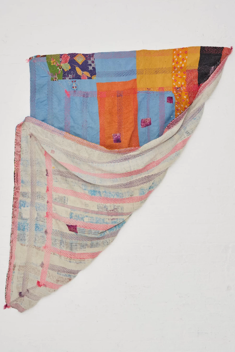 "Travel Find Handmade Kantha Quilt - Orange, Yellow & Blue Boho Throw | Oroboro Collection"
