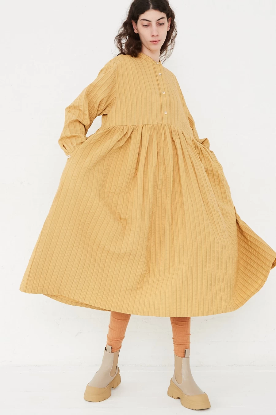 "Cawley Striped Cotton Dress - Elegant Textured Design | Oroboro Store"
