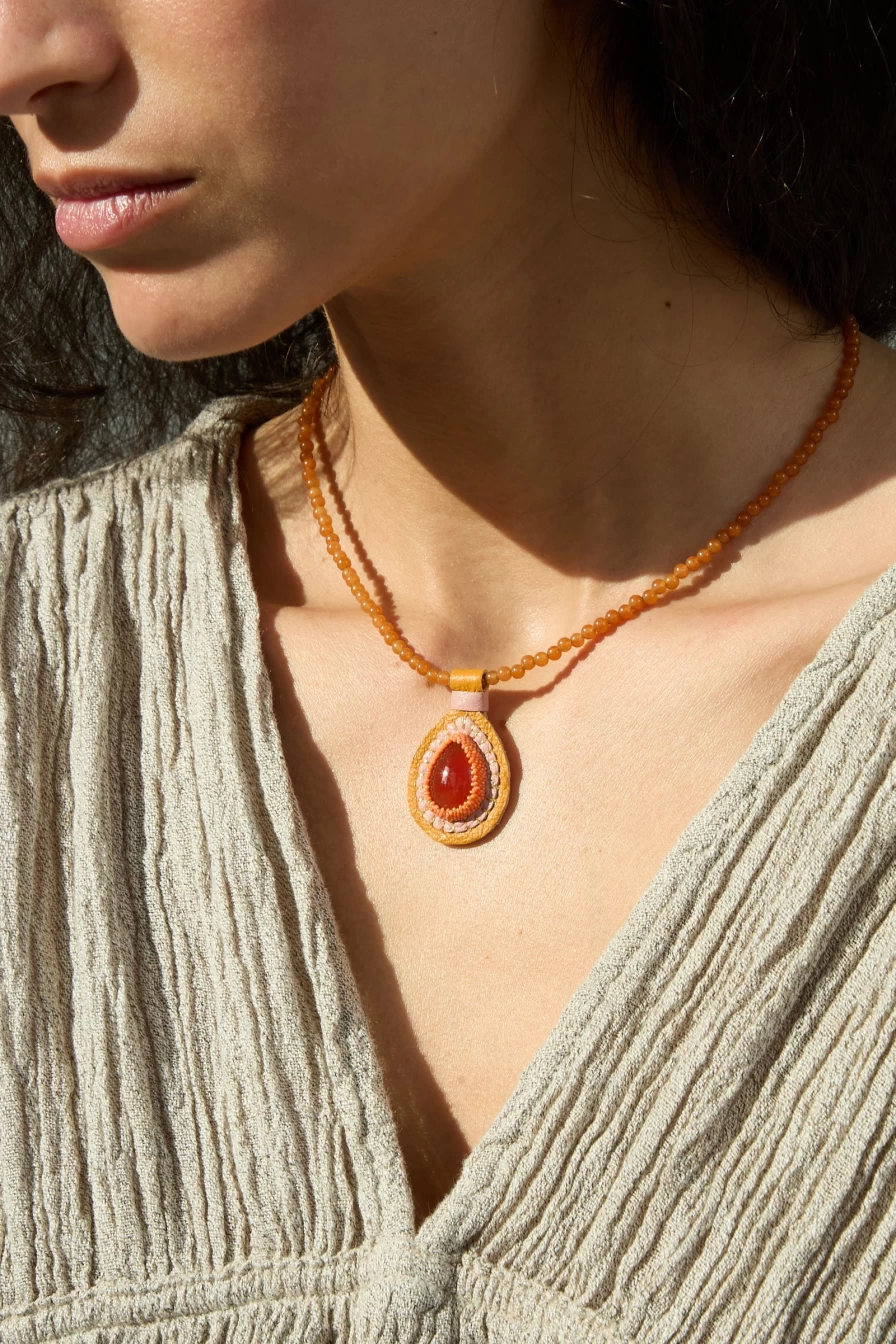 Robin Mollicone Carnelian Charm Necklace | Oroboro Collection | Handmade Jewelry New York