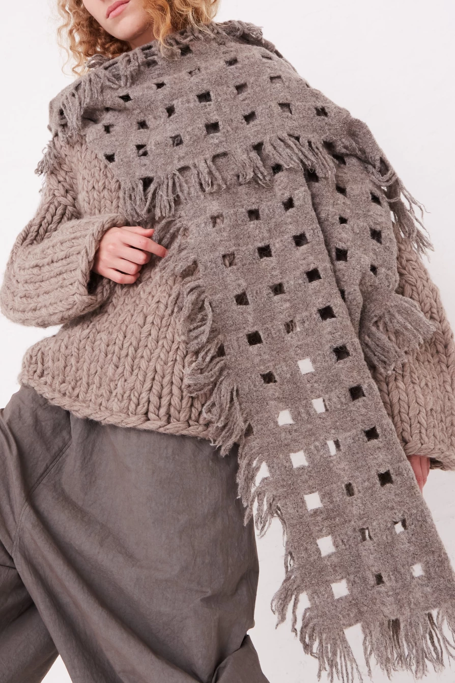 Lauren Manoogian Granite Handwoven Felt Grid Wrap - Luxurious Wool Scarf by Oroboro