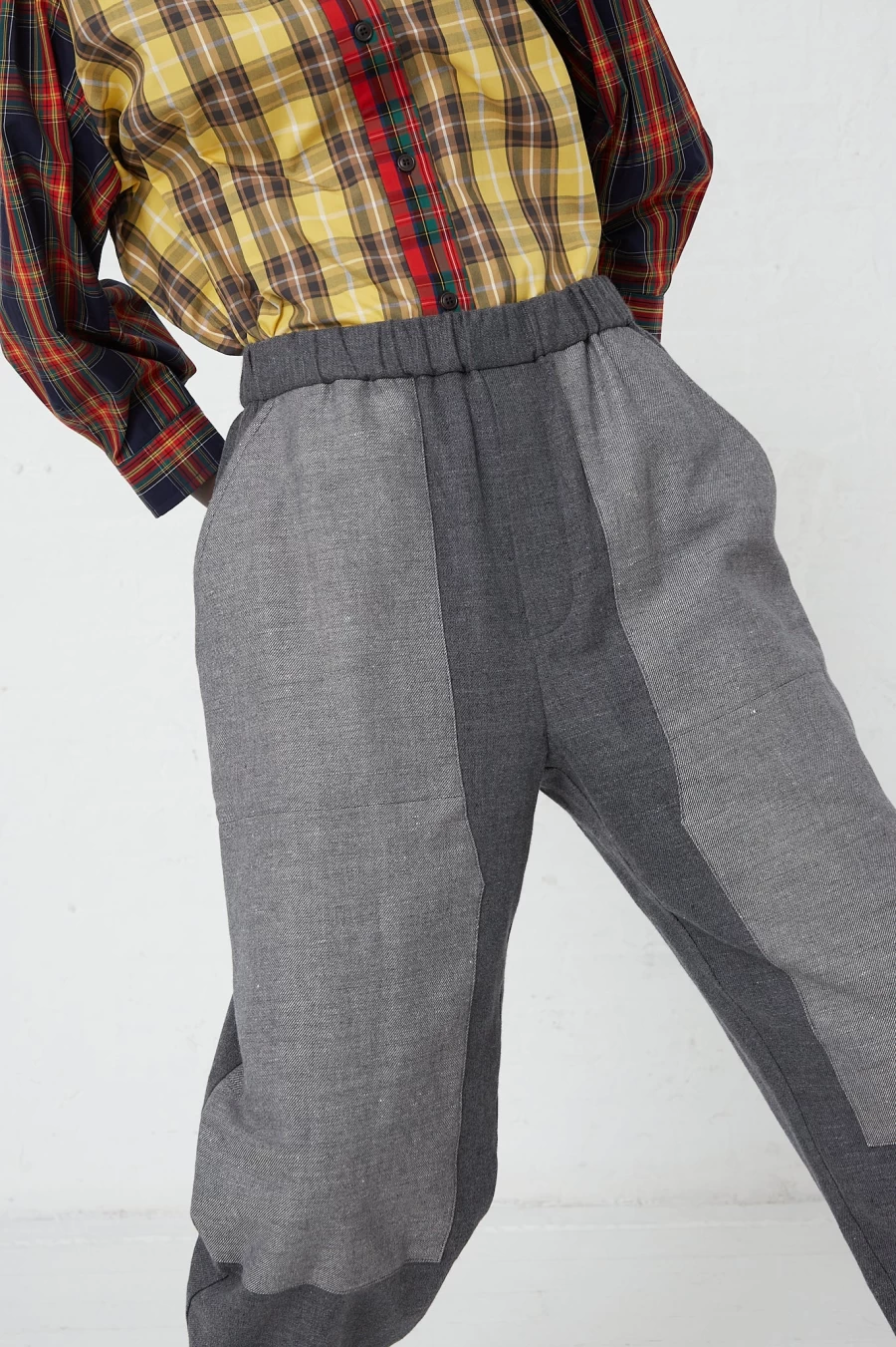 KasMaria Women's Gray Cotton Linen Flannel Pants with Front Patch Detail | Comfortable Casual Trousers