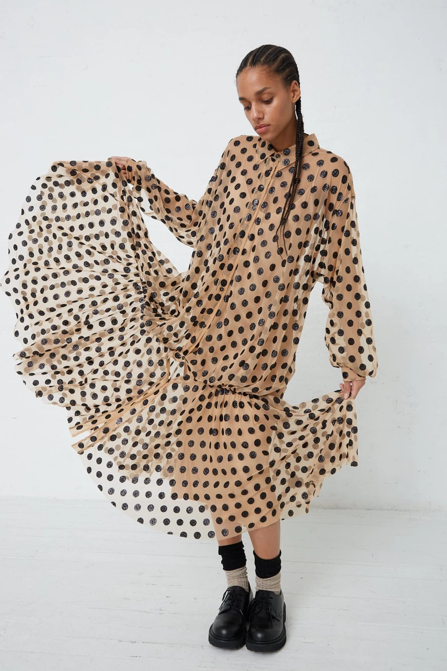 Rachel Comey Lanza Sequin Dot Tulle Dress in Nude - Elegant Party Gown