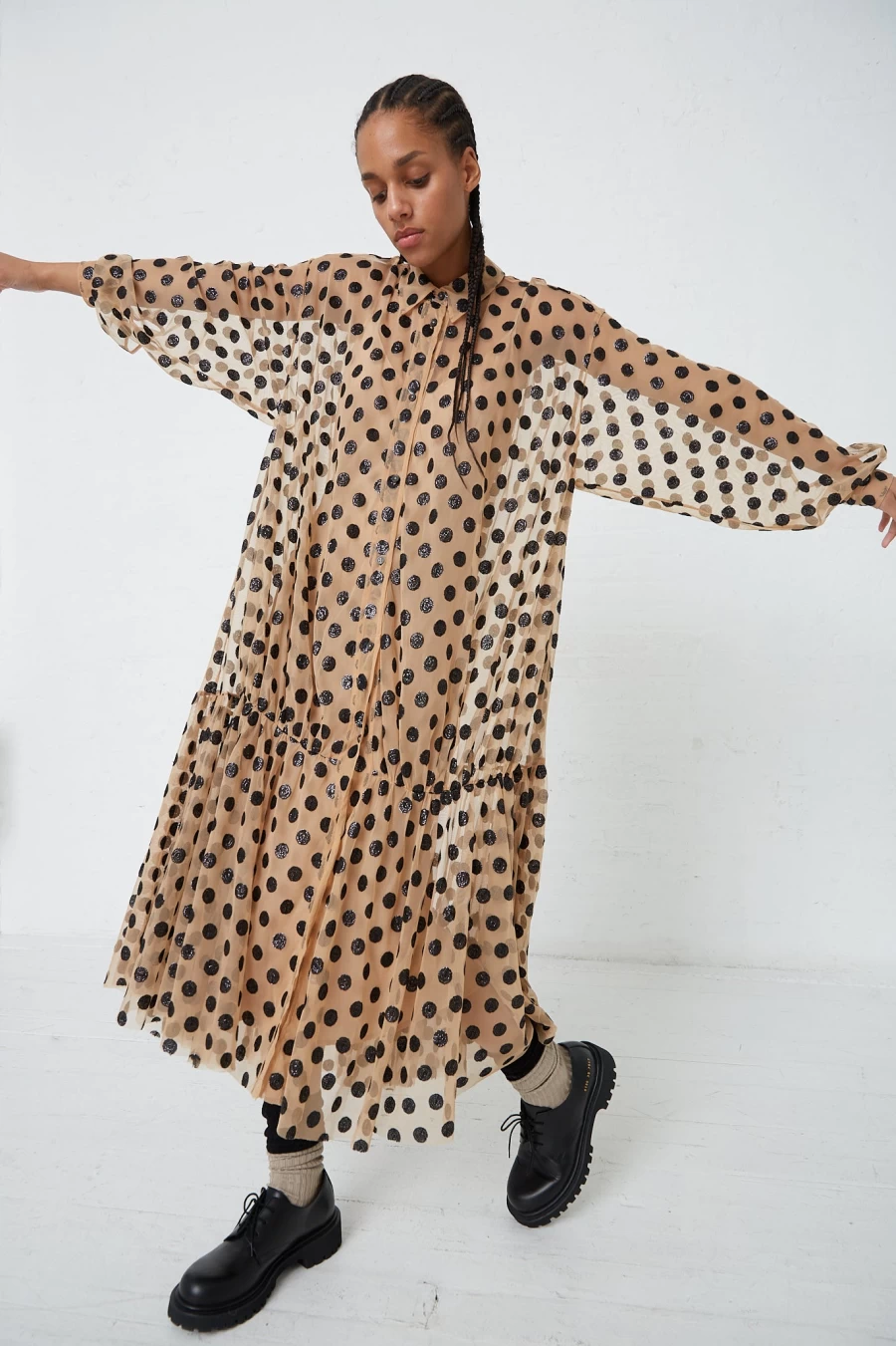 Rachel Comey Lanza Sequin Dot Tulle Dress in Nude - Elegant Party Gown