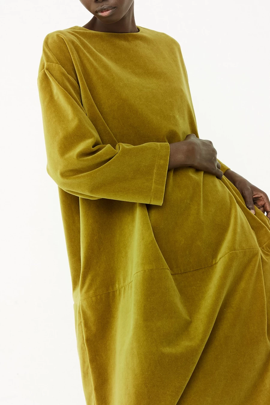 Black Crane Olive Green Velvet Long Bud Dress | Elegant Boho Style | Oroboro Collection