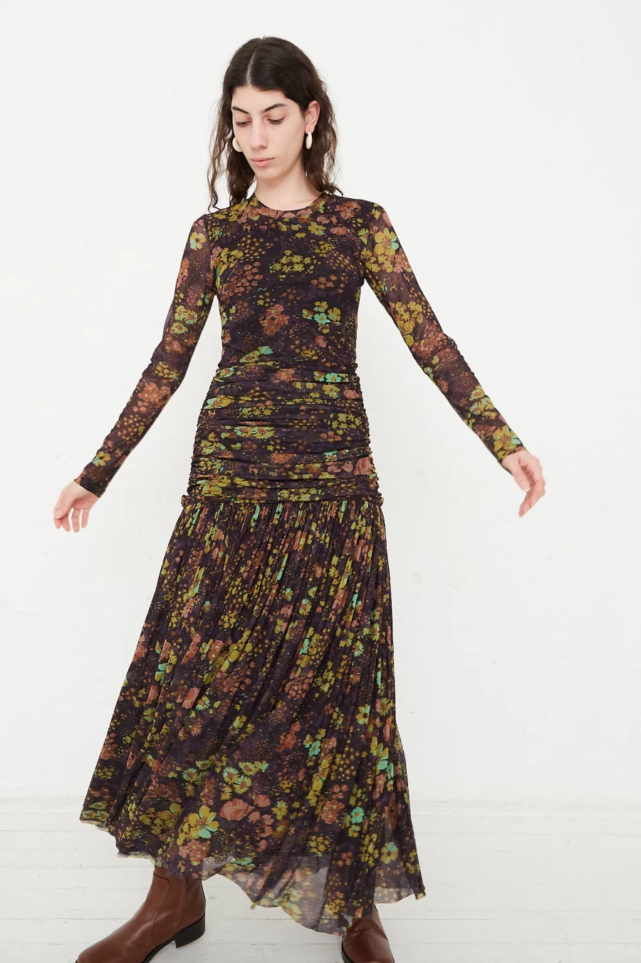 Rachel Comey Tanya Mesh Floral Dress in Eggplant Purple | Oroboro Collection