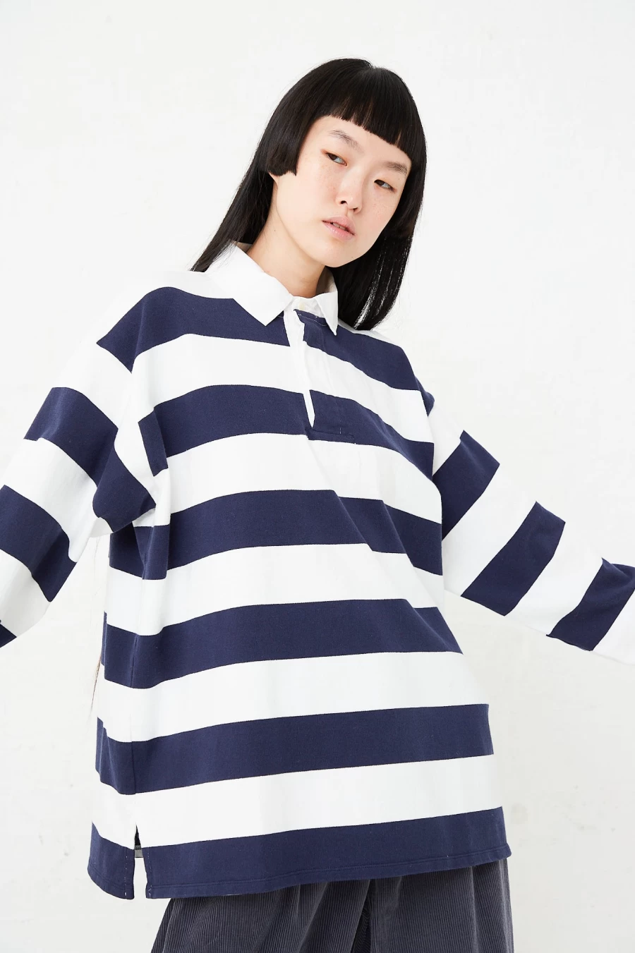Toujours Men's Off White & Blue Striped Cotton Rugby Jersey Shirt - Classic Casual Style