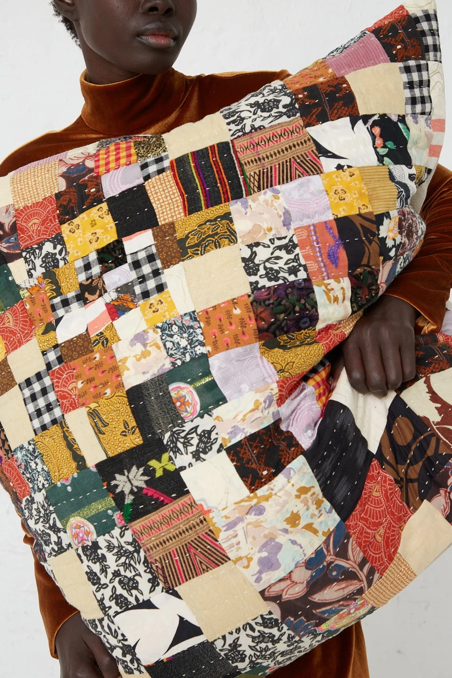 Counterpane Patchwork Pillows - Brown Multi Color Bohemian Style Decorative Throw Pillows | Oroboro Collection
