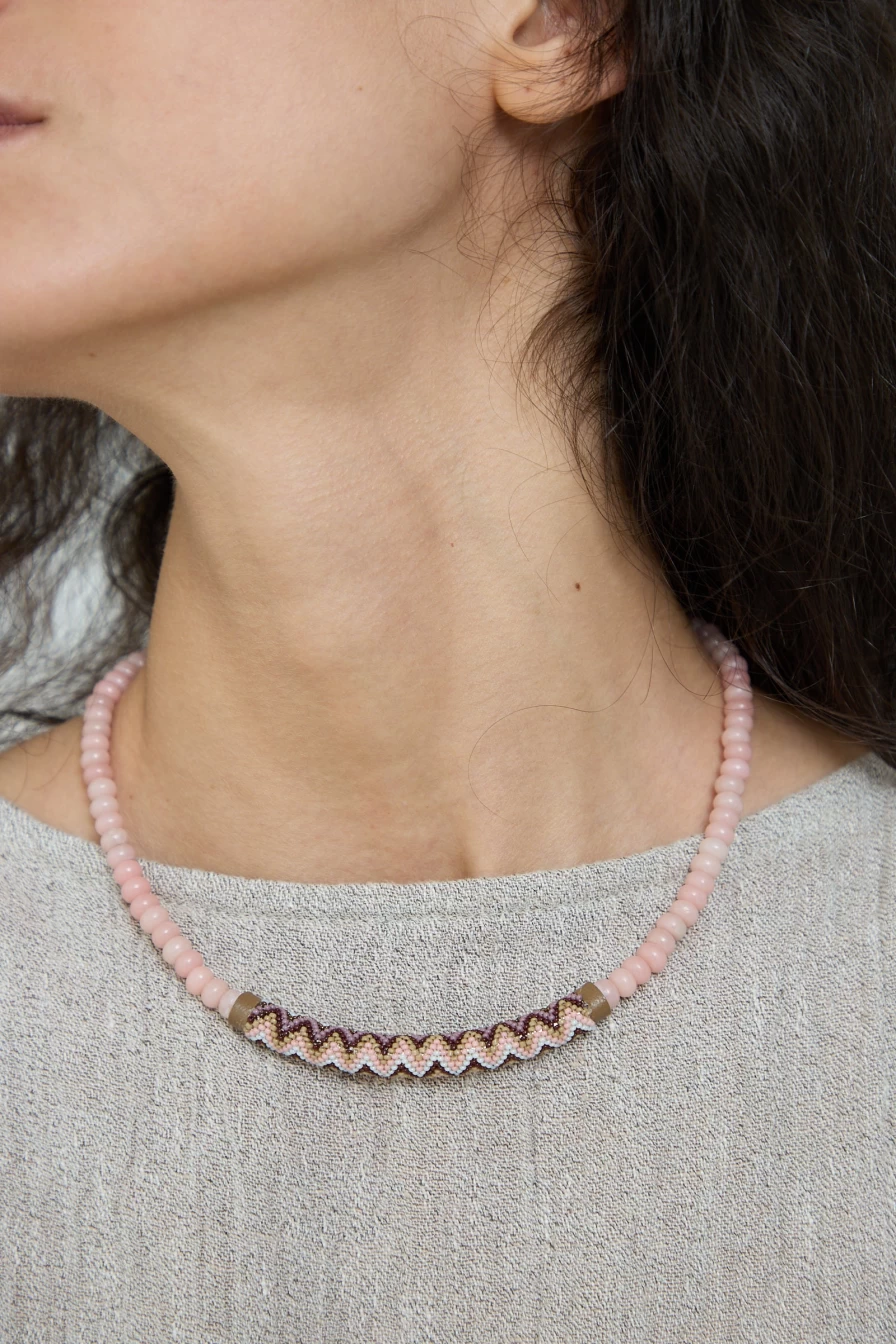 Robin Mollicone Beaded Bar Necklace - Madagascar Rose Quartz Gemstone Jewelry