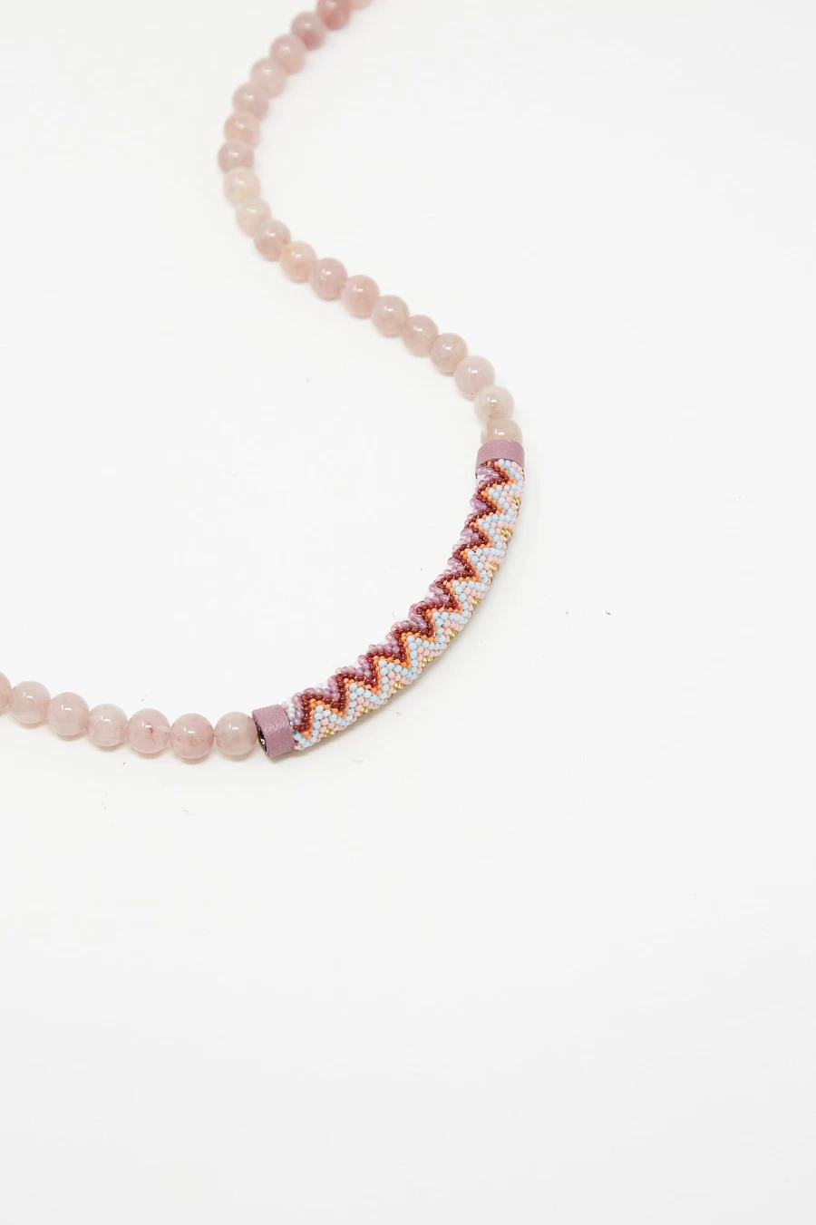 Robin Mollicone Beaded Bar Necklace - Madagascar Rose Quartz Gemstone Jewelry