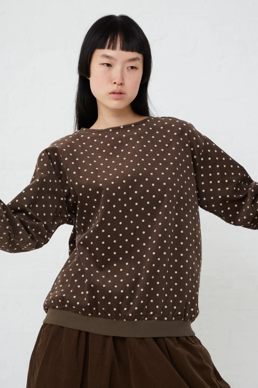 "Ichi Brown Cotton Polka Dot Pullover Sweater | Oroboro Collection"