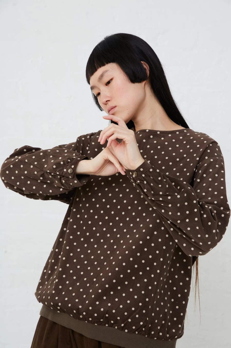 "Ichi Brown Cotton Polka Dot Pullover Sweater | Oroboro Collection"