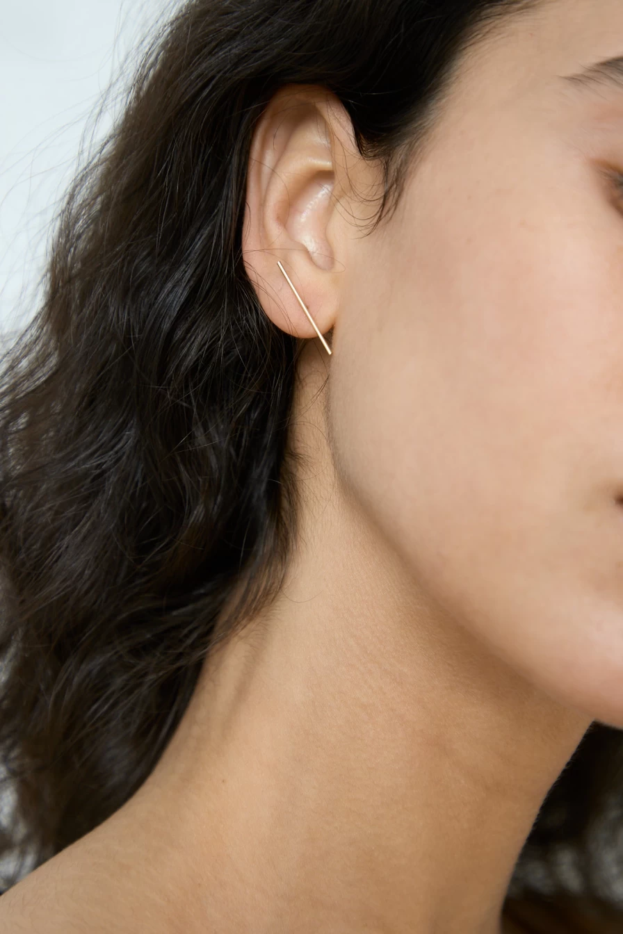 14K Yellow Gold Single Stud Earring by Kathleen Whitaker - Minimalist Stick Design