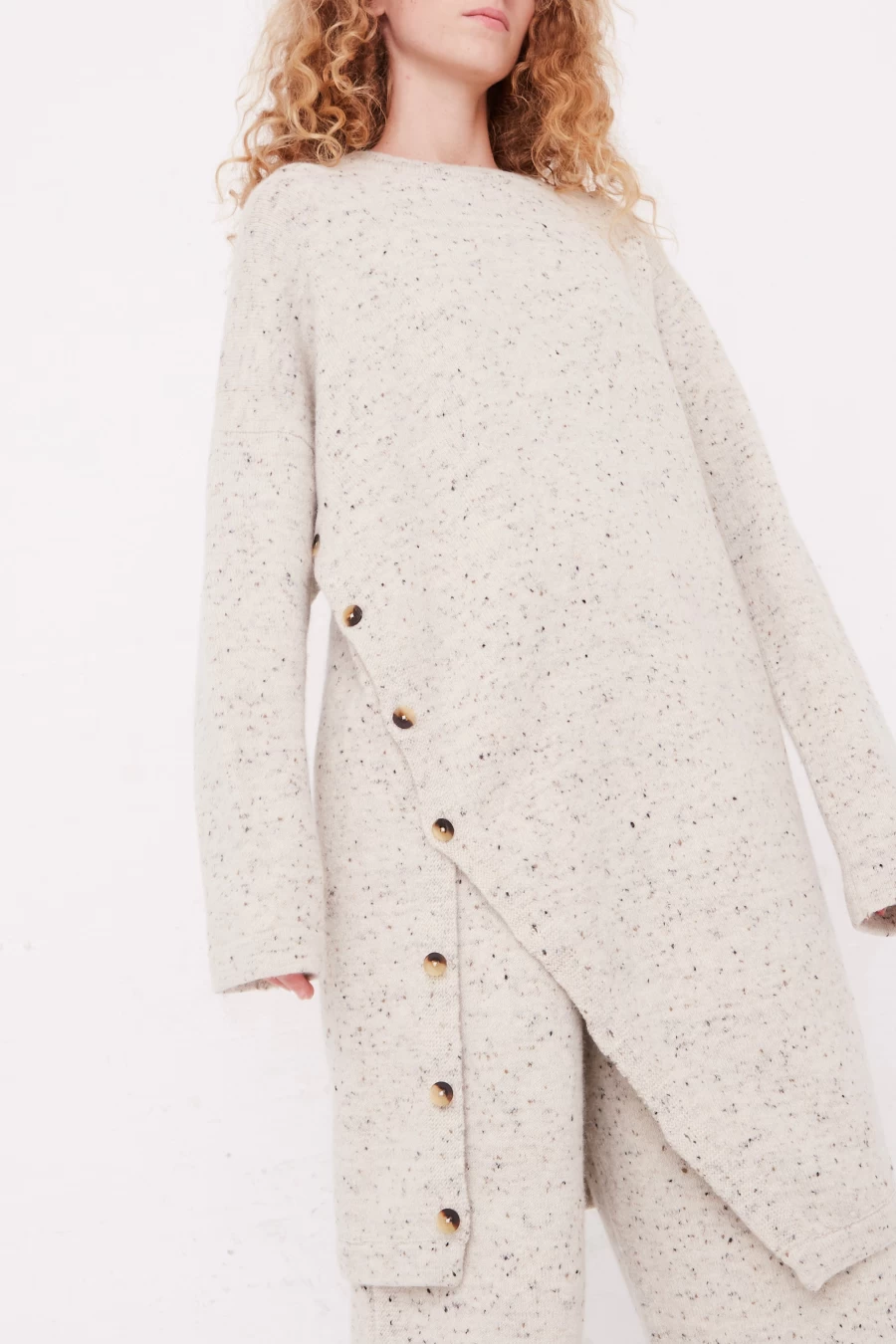 Lauren Manoogian White Tweed Button Tunic - Luxurious Knitwear & Sustainable Fashion | Oroboro Store