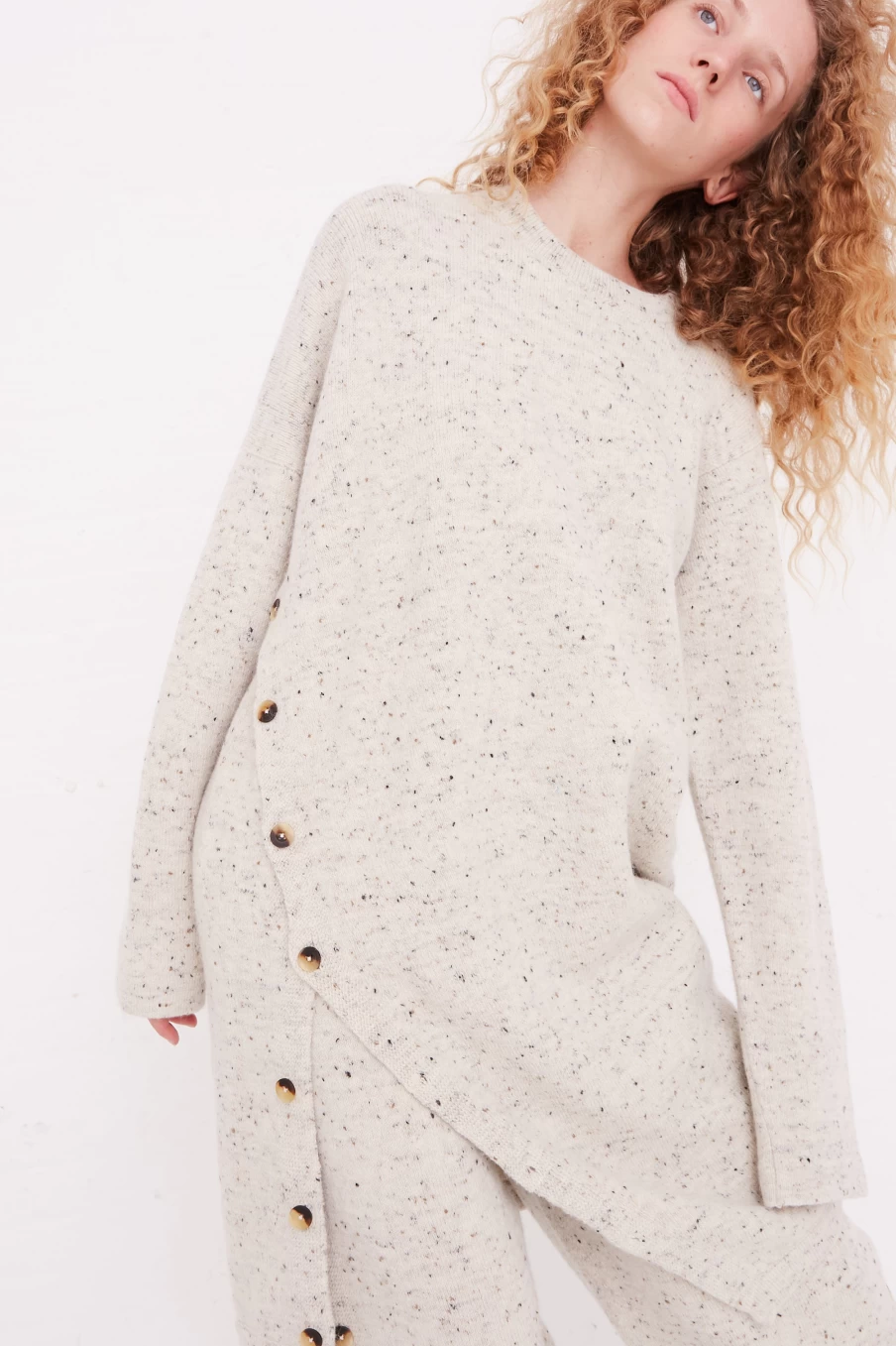 Lauren Manoogian White Tweed Button Tunic - Luxurious Knitwear & Sustainable Fashion | Oroboro Store
