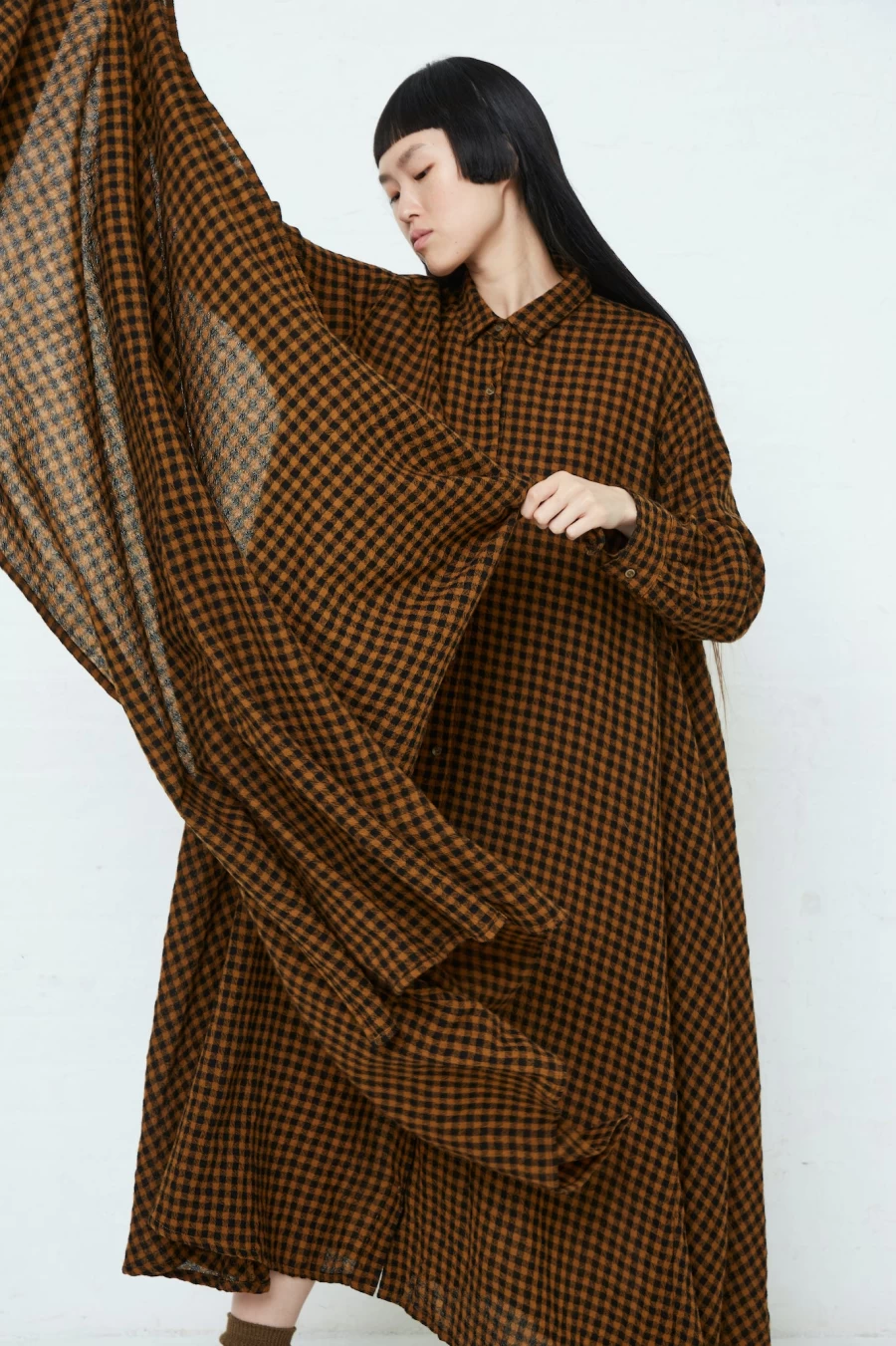 "Ichi Mustard & Black Wool Check Scarf – Oroboro Collection | Premium Winter Accessory"