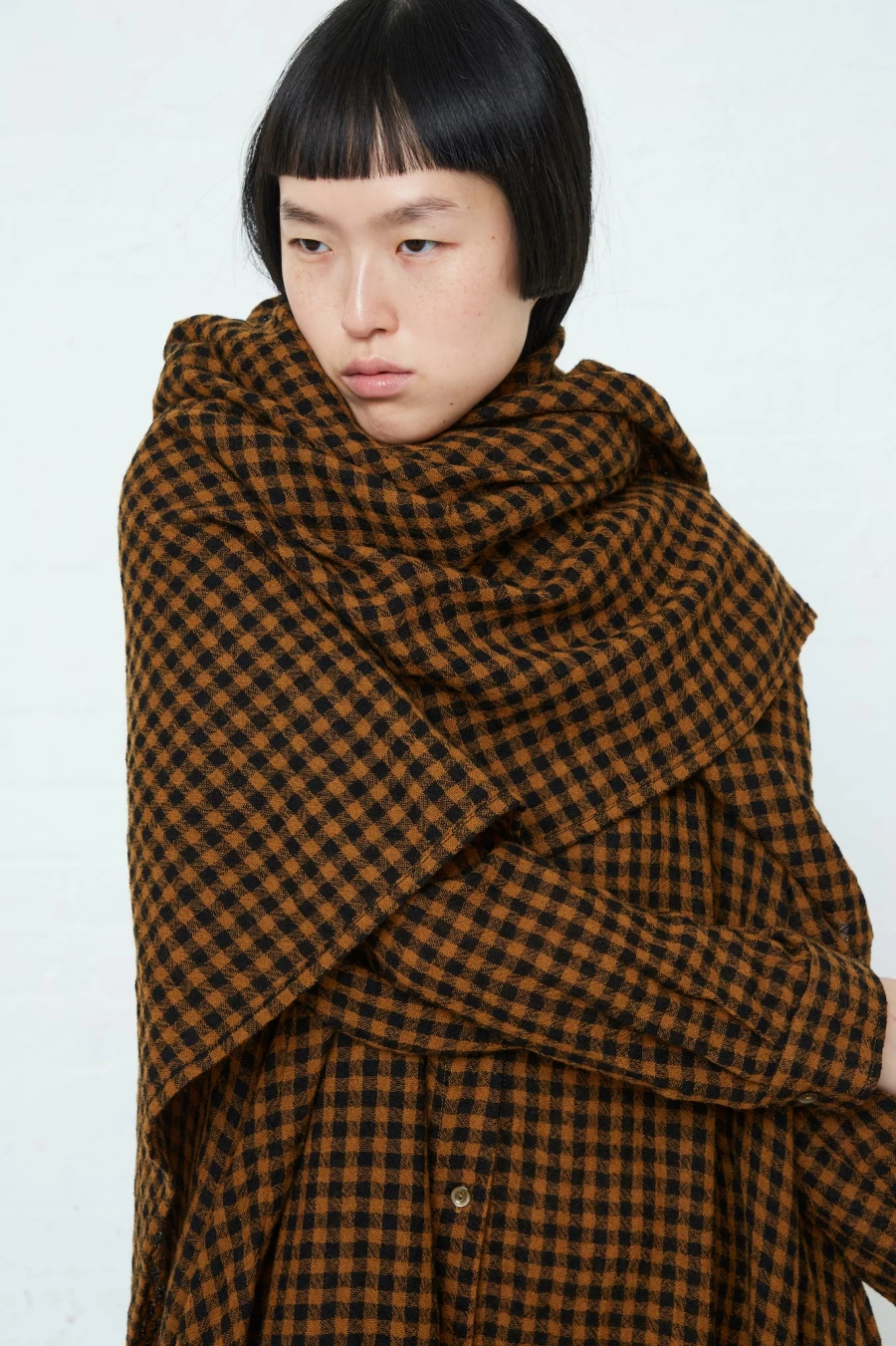 "Ichi Mustard & Black Wool Check Scarf – Oroboro Collection | Premium Winter Accessory"