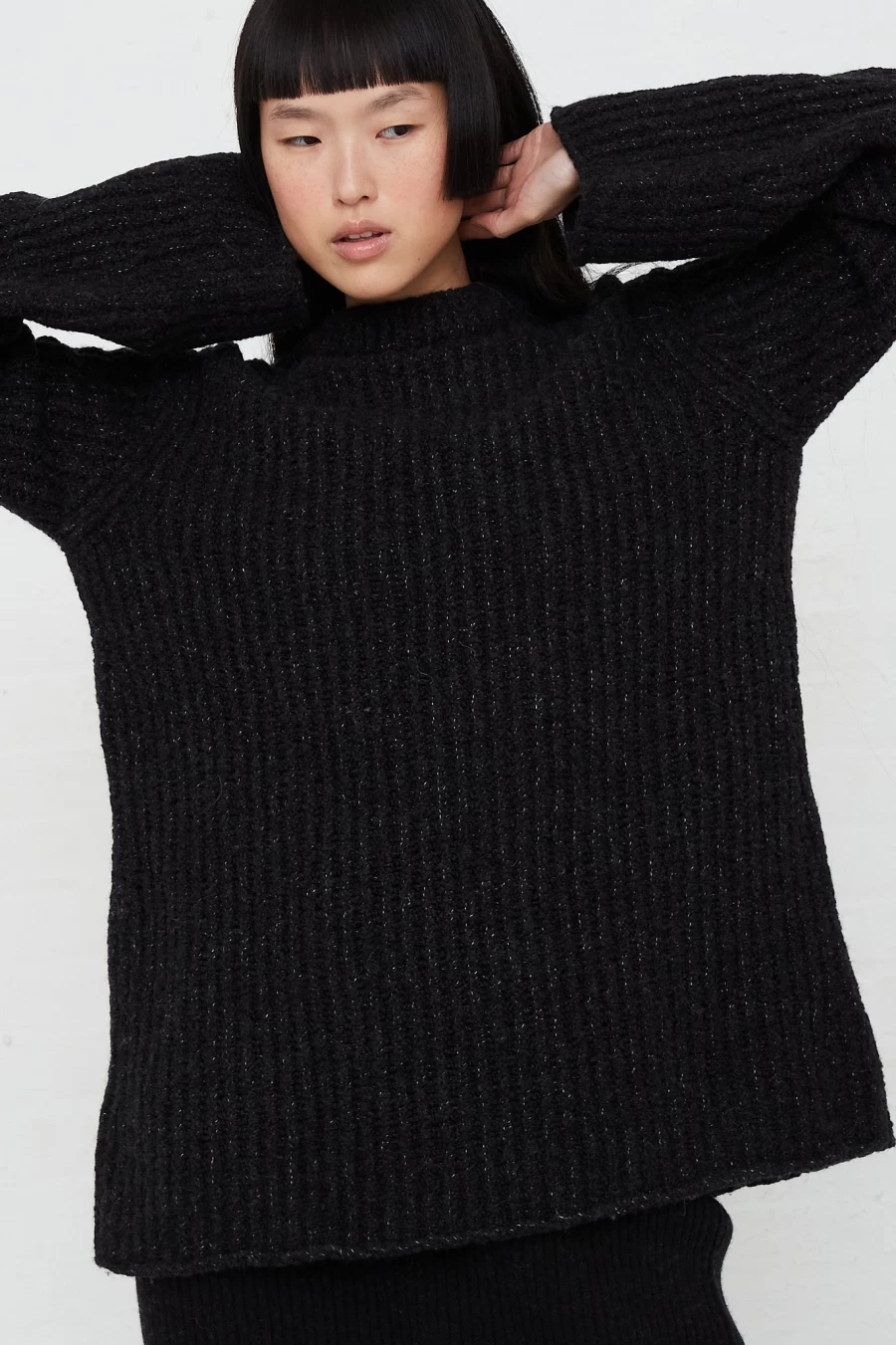 Lauren Manoogian Black Merino Wool Crewneck Sweater | Ladders Collection