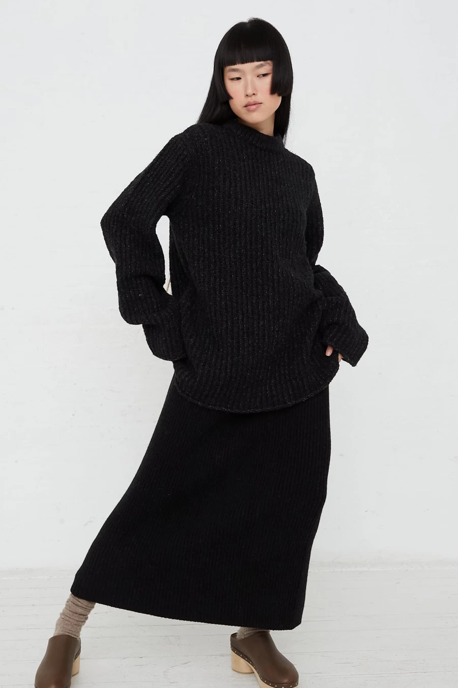 Lauren Manoogian Black Merino Wool Crewneck Sweater | Ladders Collection