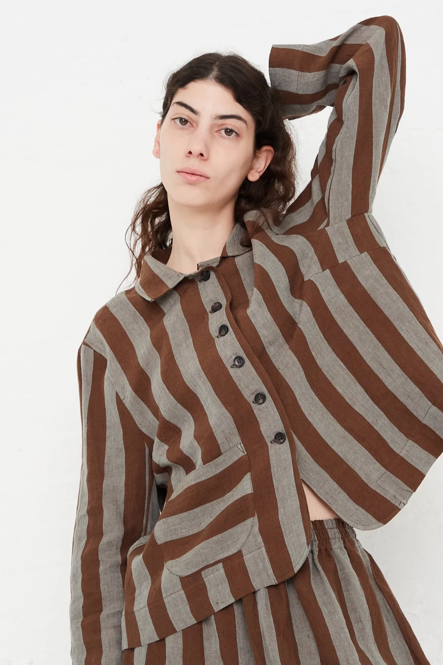 Cawley Lillie Jacket in Striped Irish Linen - Elegant Oroboro Store Collection