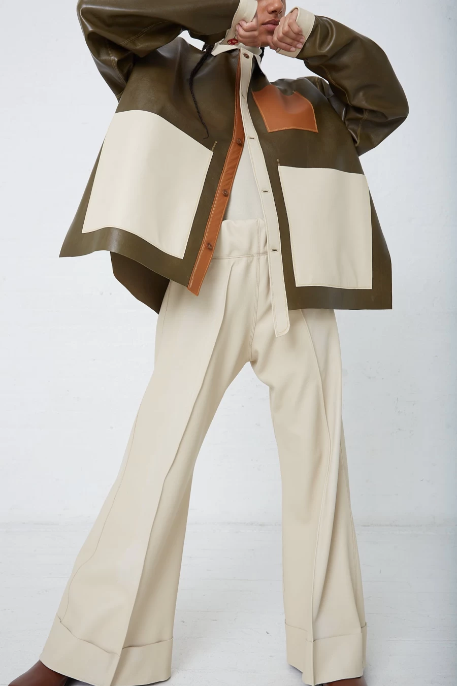 Thank You Have A Good Day Leather Pierrot Flare Pants - Oroboro Store High Waisted Wide Leg Trousers