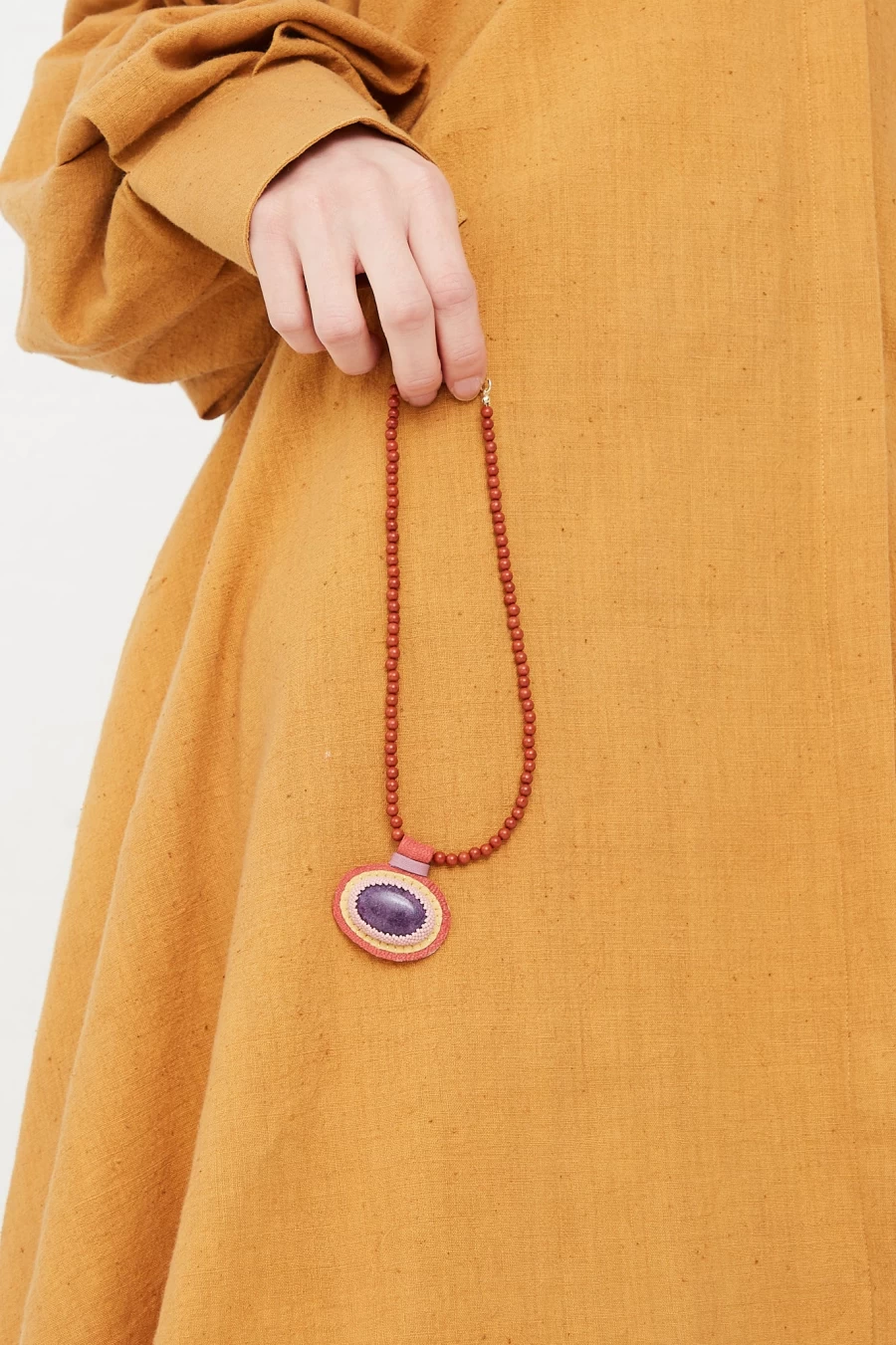 Robin Mollicone Red Jasper Beads Necklace with Purpurite Charm - Handmade Boho Jewelry