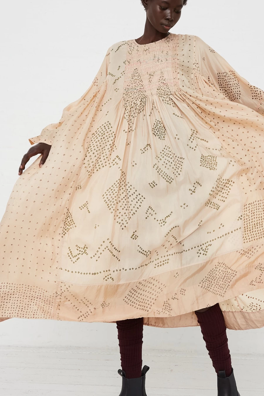 Injiri Long Sleeve Silk Dress | Elegant Oroboro Design for Women