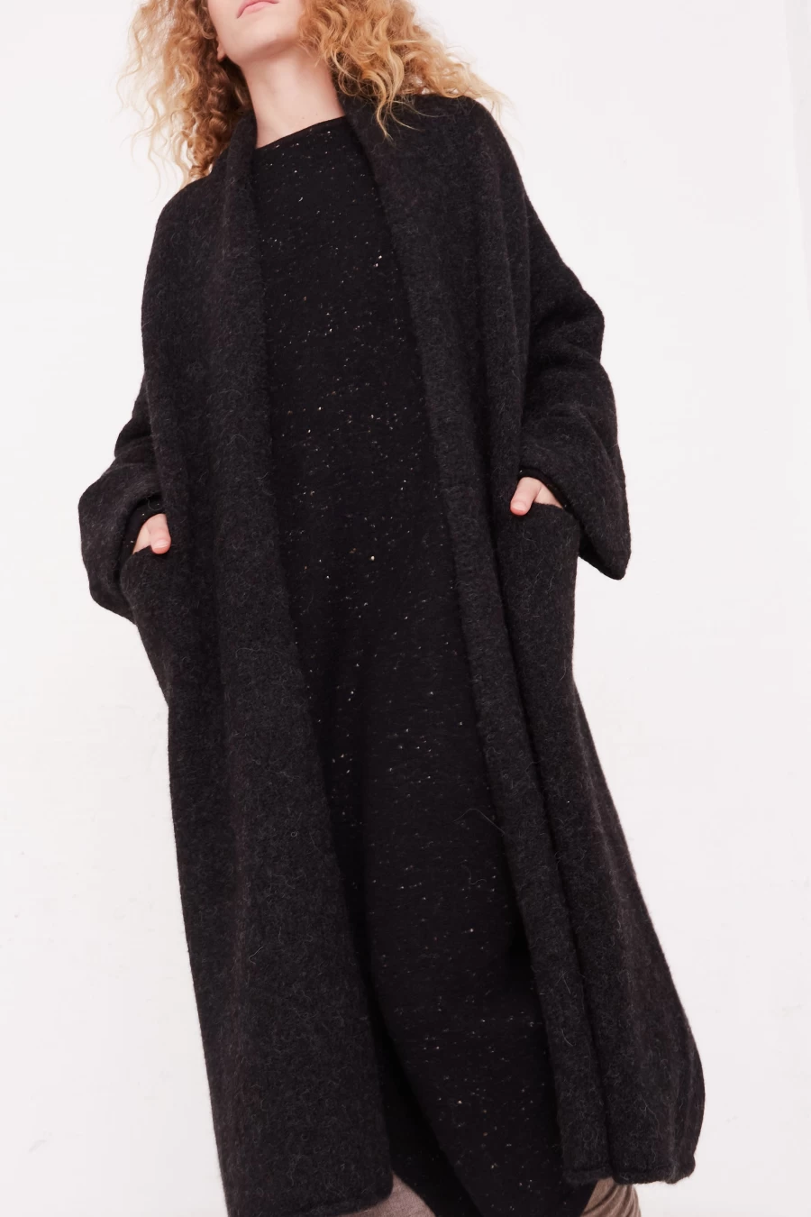 Lauren Manoogian Black Long Shawl Cardigan | Luxurious Oversized Knit Sweater Coat | Oroboro Collection