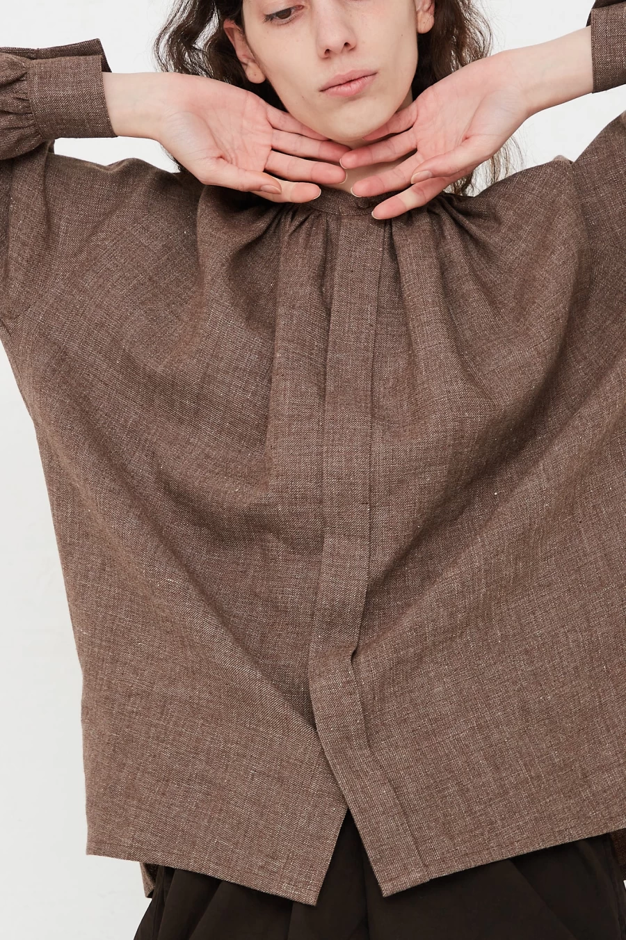 Cosmic Wonder Brown Linen Wool Blend Long Sleeve Shirt | Oroboro Store