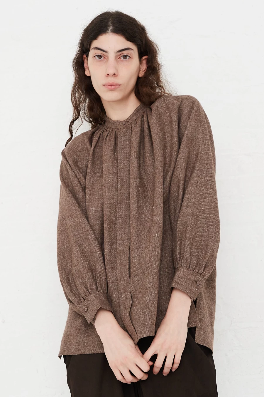 Cosmic Wonder Brown Linen Wool Blend Long Sleeve Shirt | Oroboro Store