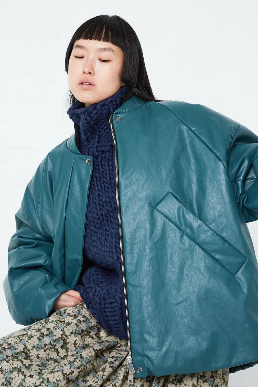 Kassl Oversized Padded Bomber Jacket - Waterproof Oilcloth Coat in Forest Green