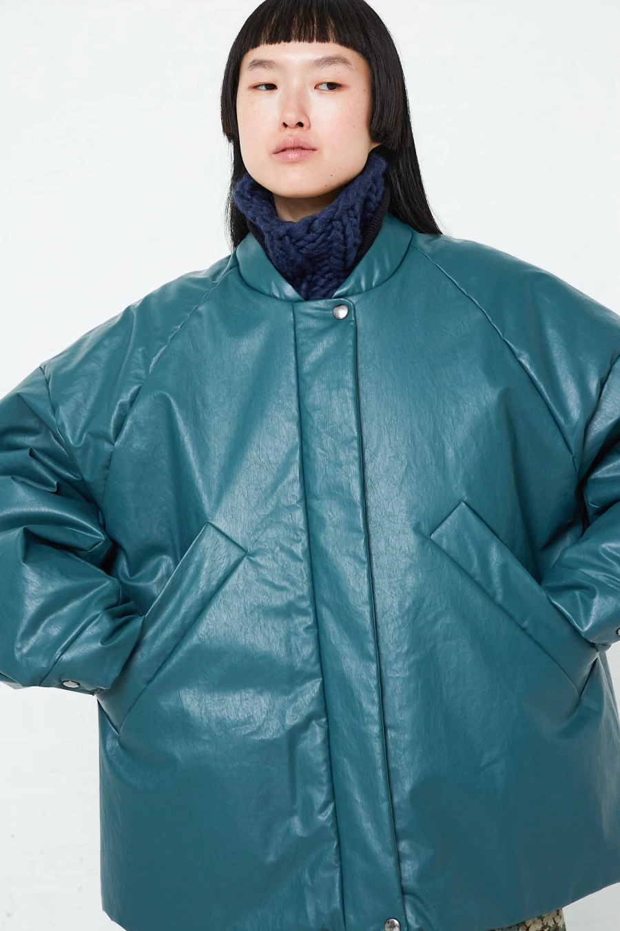 Kassl Oversized Padded Bomber Jacket - Waterproof Oilcloth Coat in Forest Green