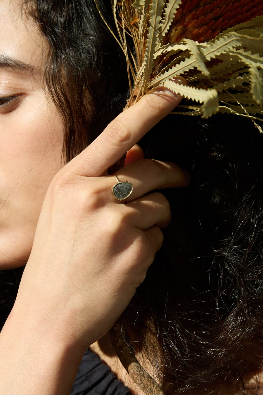 Mary MacGill 14K Gold Floating Ring with Island Stone - Elegant Minimalist Jewelry | Oroboro Store