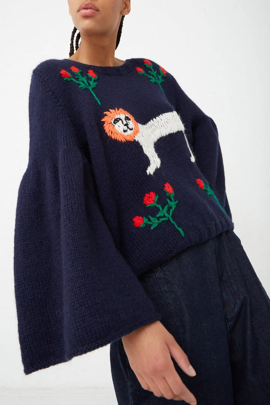 Sofio Gongli Navy Blue Lion And Fish Knit Sweater | Oroboro Collection