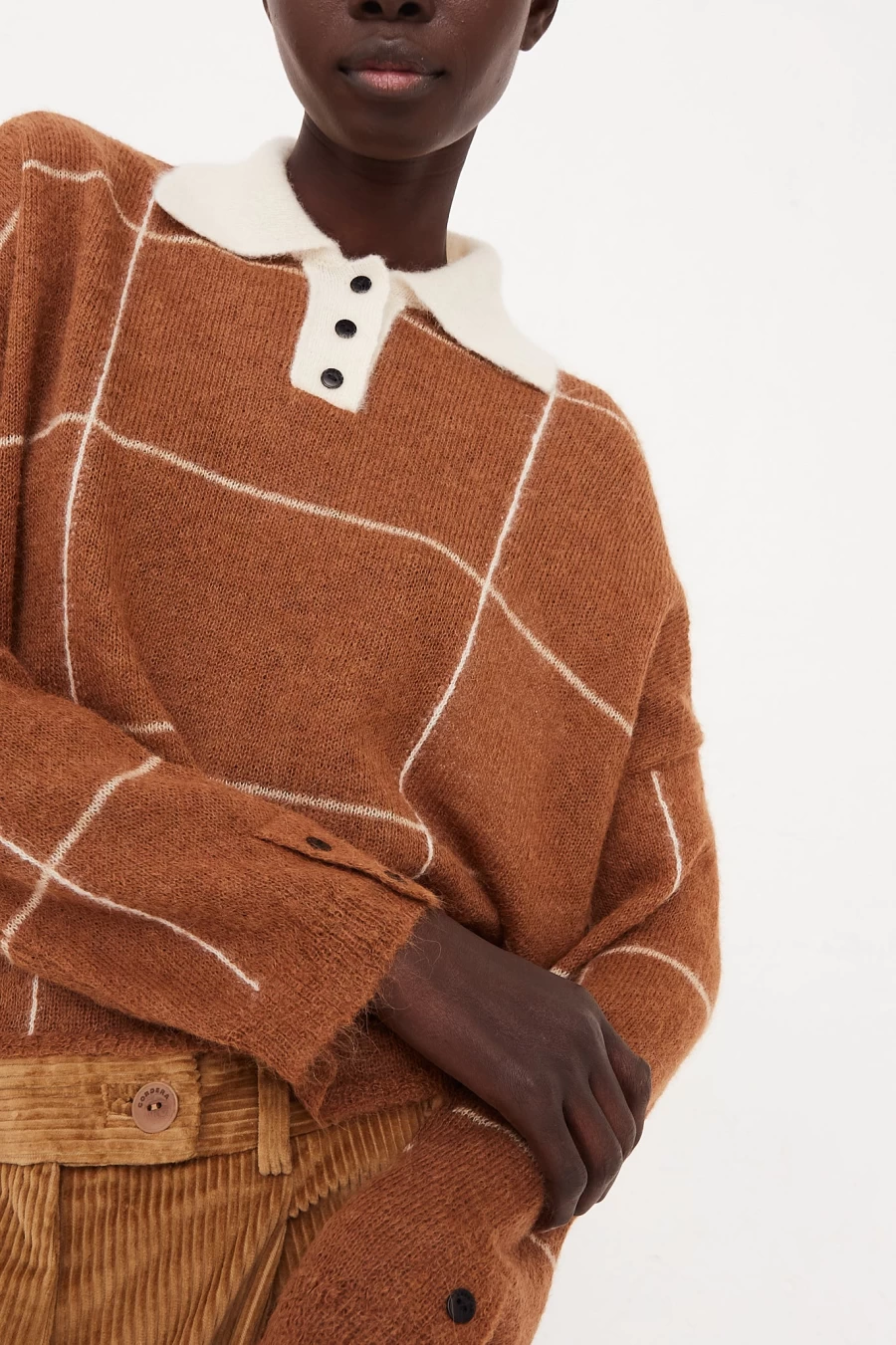 Cordera Men's Camel Plaid Polo Sweater | Classic Knit Top for Casual Wear | Oroboro Store