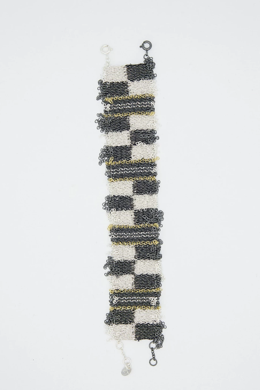 "Stephanie Schneider Gold Plated Sterling Silver Oxidized Bracelet with Silk Thread"