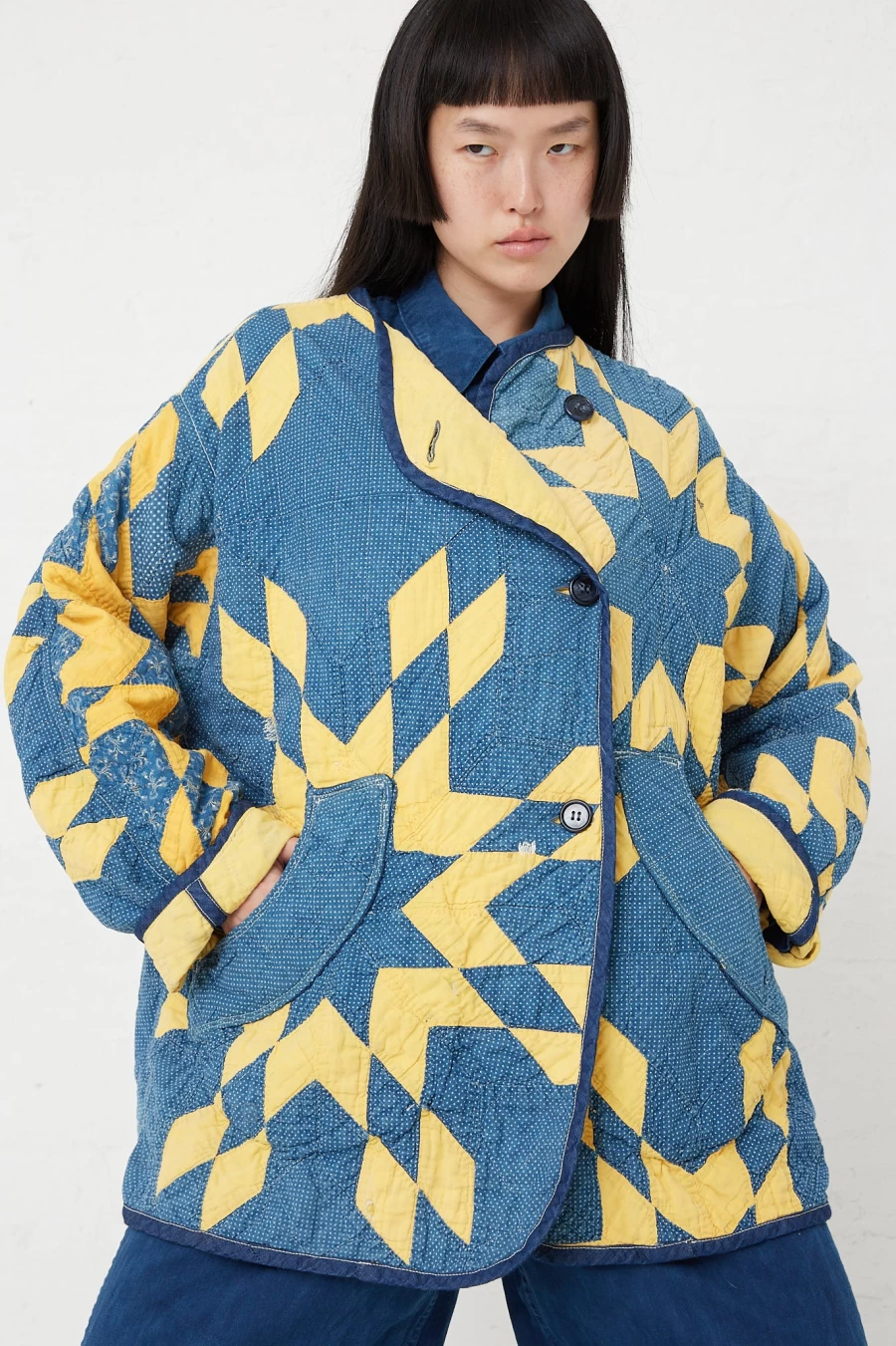 As Ever Quilted Jacket - Indigo & Yellow Reversible Puffer Coat | Oroboro Store
