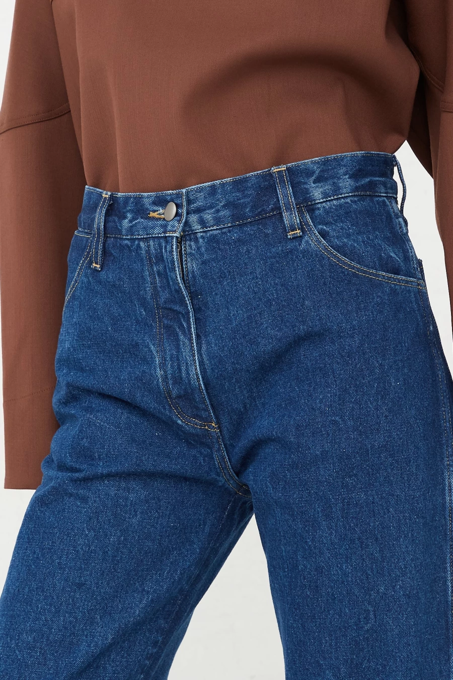 Studio Nicholson Aral Pant Washed Denim Indigo | High-Waisted Sustainable Trousers for Women