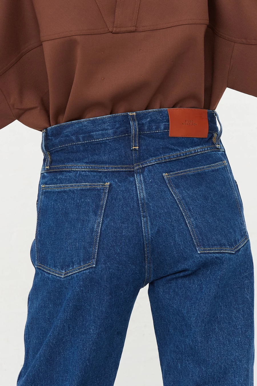 Studio Nicholson Aral Pant Washed Denim Indigo | High-Waisted Sustainable Trousers for Women